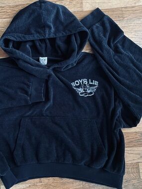 Boys Lie Black Pullover Hoodie with Small Chest Graphic